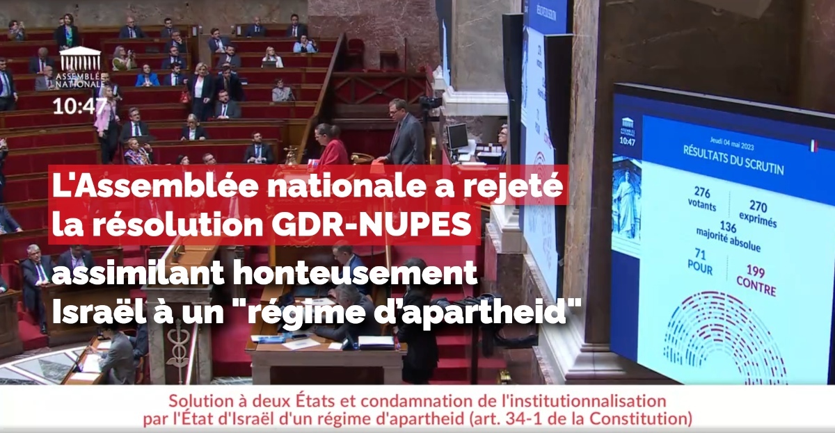 Rejet de la résolution de la NUPES assimilant Israël à un régime 