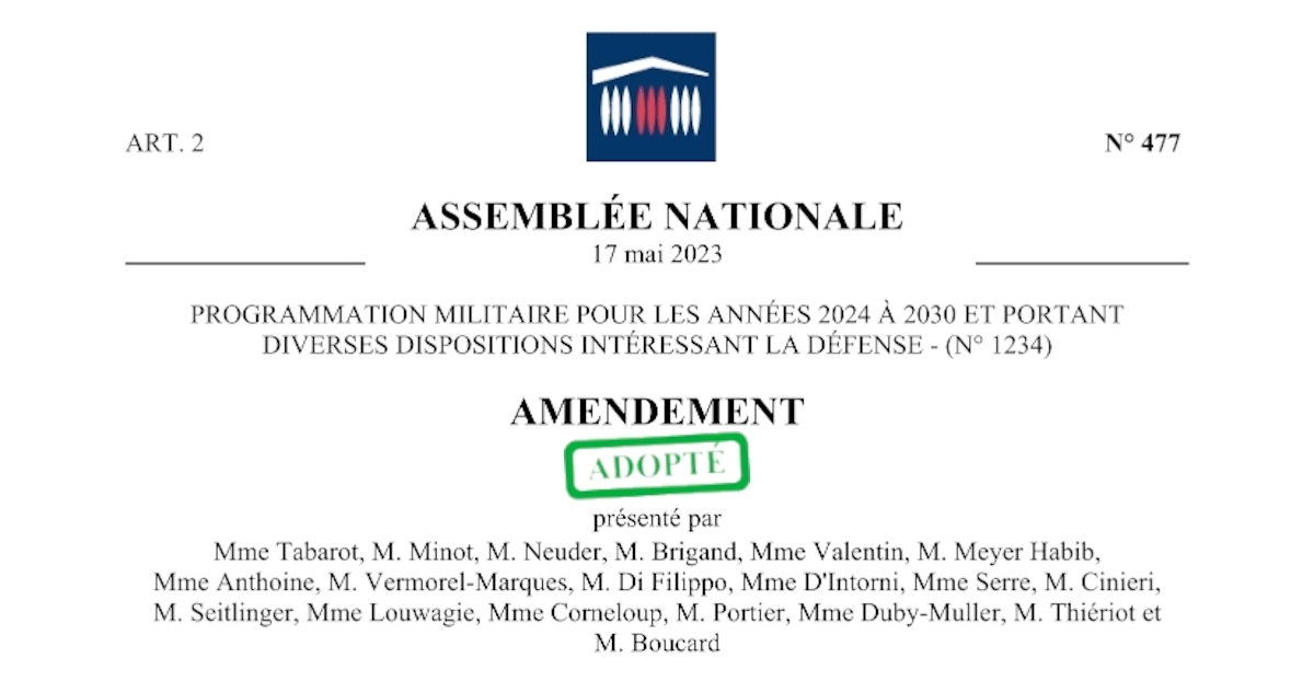 Adoption de notre amendement pour accroitre notre autonomie stratégique de Défense